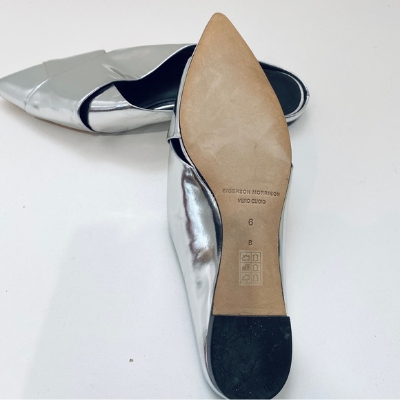 NEW Sigerson Morrison silver pointy toe leather flats - Picture 3 of 5